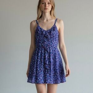 Rebecca Taylor 8 Blue Pink Floral Silk Spaghetti Strap Dress Preppy Luxury Artsy